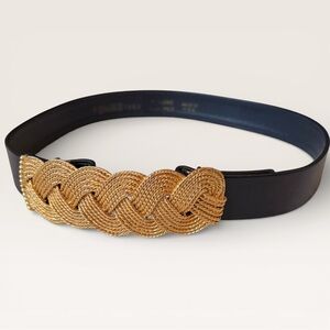 Vintage 80s Carlisle Leather Belt Accessocraft Buckle Gold Glam Statement Belt